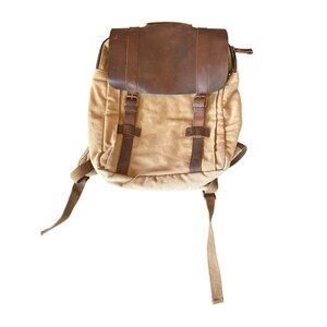 Vintage-Style S-Zone Brown Canvas Backpack Leather Straps & Buckle Closure